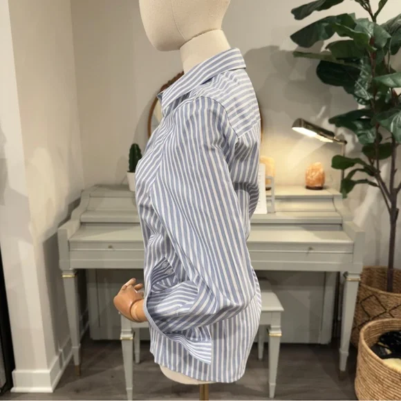 Chico’s No-Iron Blue & White Striped Button-Down Shirt - Size 1 (US 8/10 M/L) - Picture 10 of 11